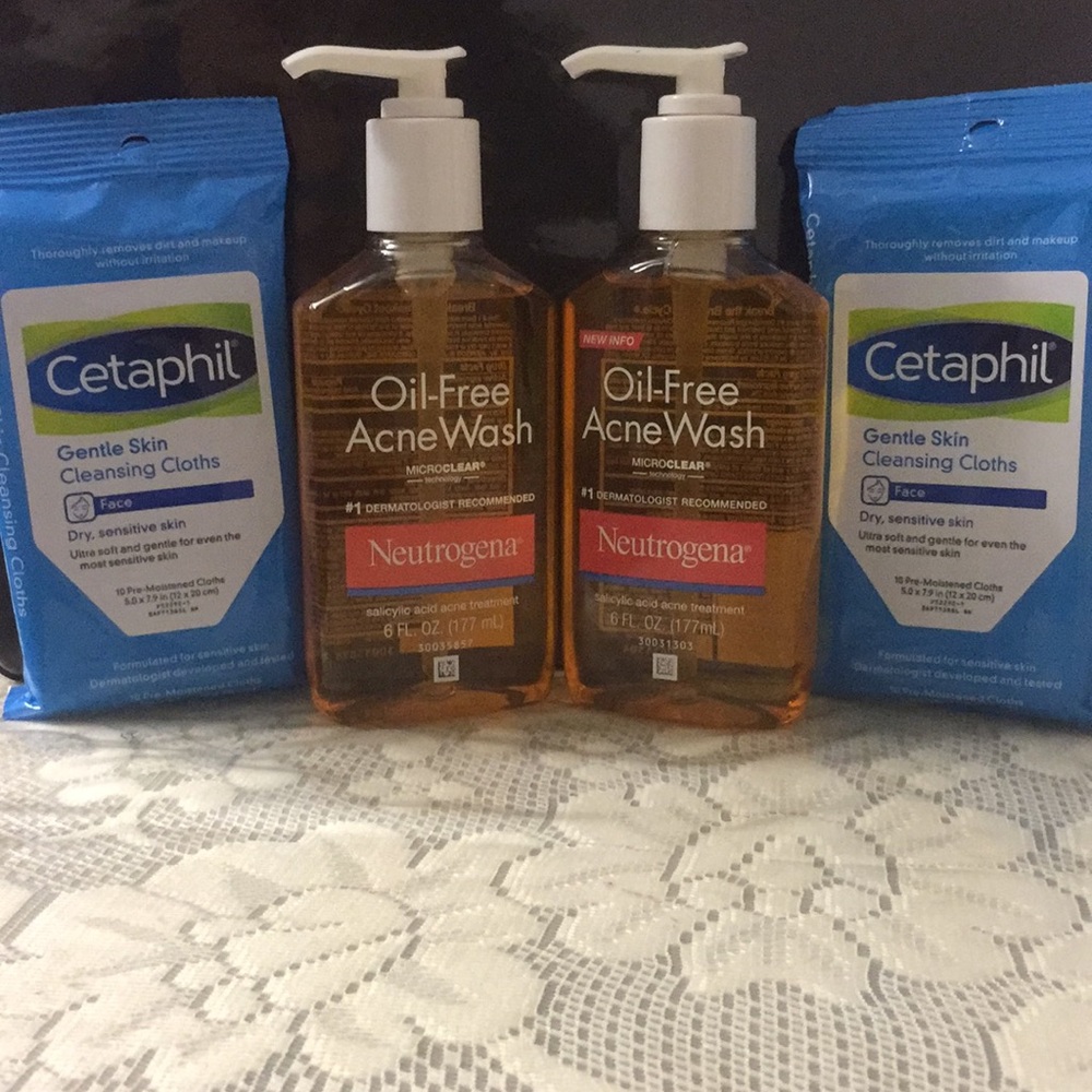 Neutrogena oil-free acne wash + Cetaphil cleanses